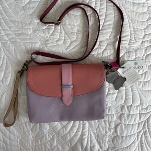 NWT Soruka Two-Tone 100% Leather Crossbody Bag in Dusty Rose & Lavender